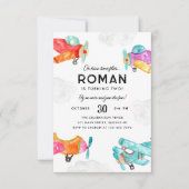 予算かわいい飛行機雲キッド飛行機誕生日 ノートカード (正面)