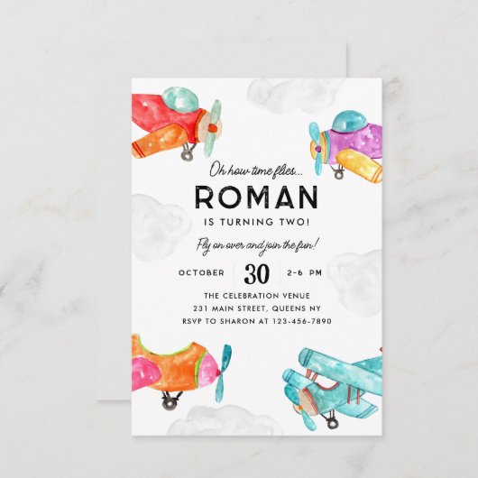 予算かわいい飛行機雲キッド飛行機誕生日 ノートカード (正面/裏面)