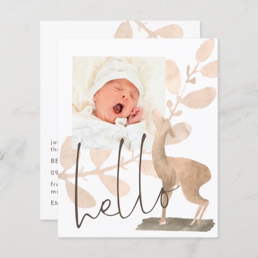 予算かわいい鹿ベビー写真誕生のお知らせ (正面/裏面)