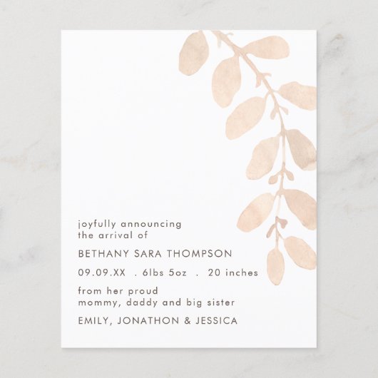 予算かわいい鹿ベビー写真誕生のお知らせ (裏面)