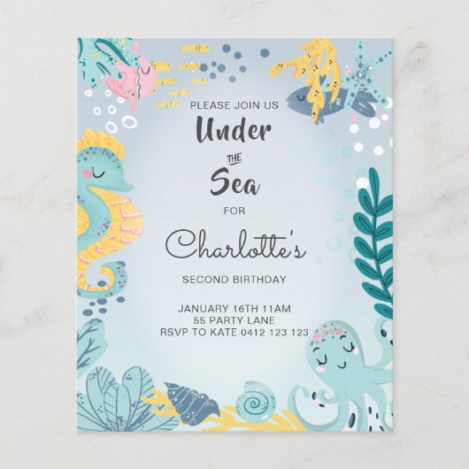 予算かわいい"海の下"シーホース招待状 (正面)