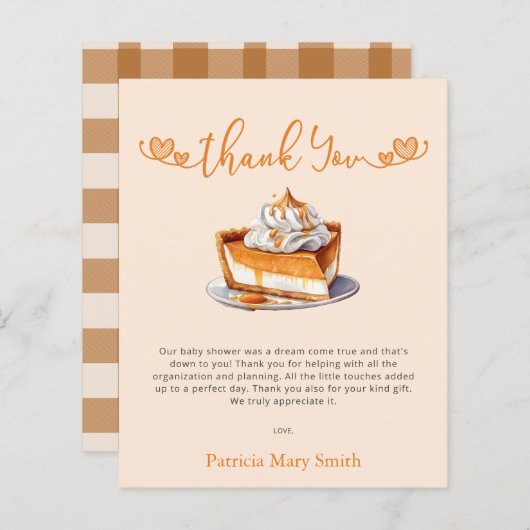 予算かわいこちゃんパイ赤ちゃんシャワーサンキューカード (正面/裏面)