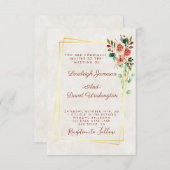 予算かわいらしバラと金ゴールド結婚 招待状 (正面/裏面)