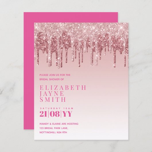 予算かわいらしブライダルシャワーガーリー招待状グリッター (正面/裏面)