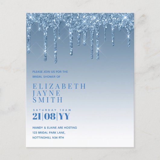 予算かわいらしブライダルシャワーガーリー招待状グリッター (正面)