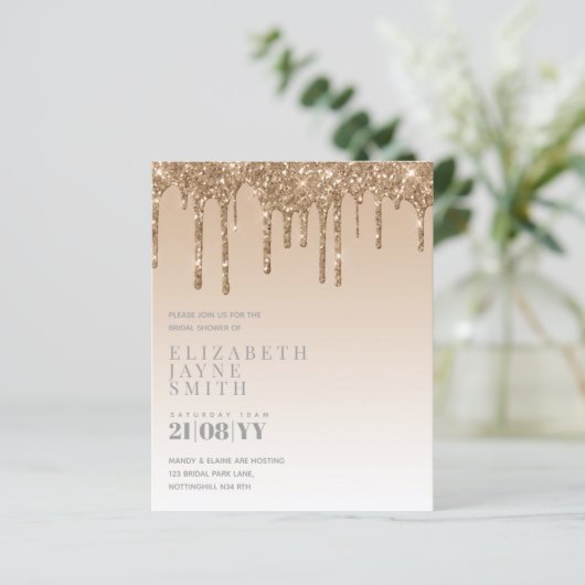 予算かわいらしブライダルシャワーガーリー招待状グリッター (スタンド正面)