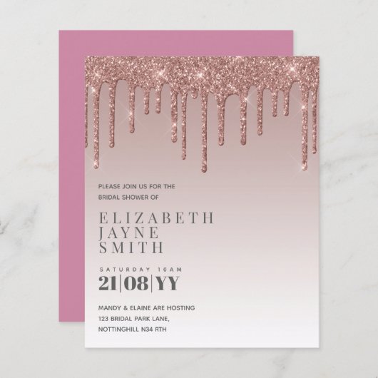 予算かわいらしブライダルシャワーガーリー招待状グリッター (正面/裏面)