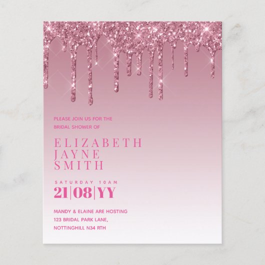 予算かわいらしブライダルシャワーガーリー招待状グリッター (正面)
