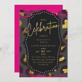 予算かわいらしSweet16金ゴールドアニマルプリントInv 招待状 (正面/裏面)