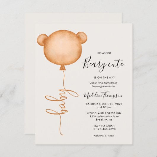 予算がかわいい赤ちゃんシャワー招待状 (正面/裏面)