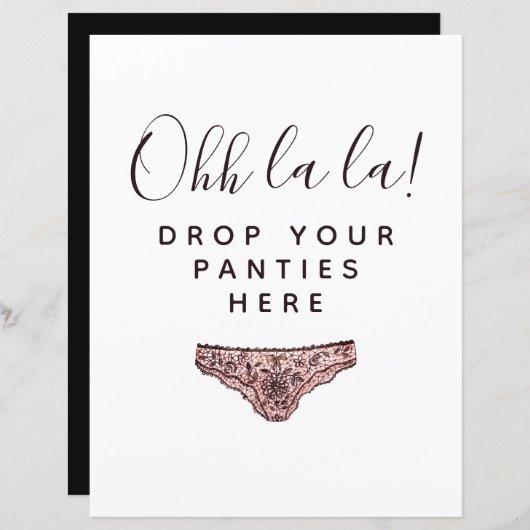 予算ここにパンティーをドロップブライダルシャワーのサイン (正面/裏面)