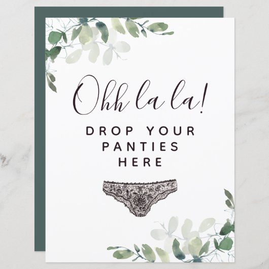 予算ここにパンティーをドロップブライダルシャワーのサイン (正面/裏面)