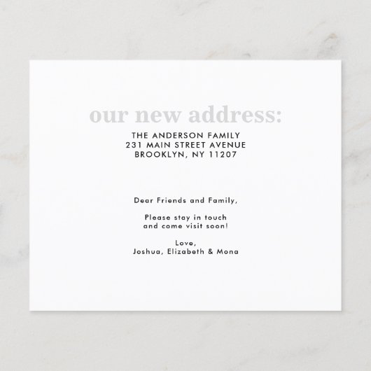 予算こんにちは新しいホームアドレスフォトムービングカード (裏面)