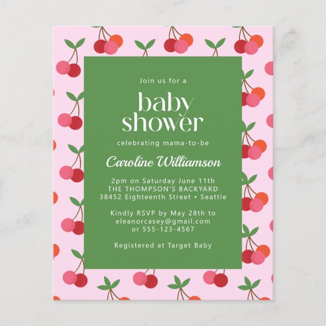 予算さくらんぼフルーツピンク緑かわいい赤ちゃんシャワー (正面)