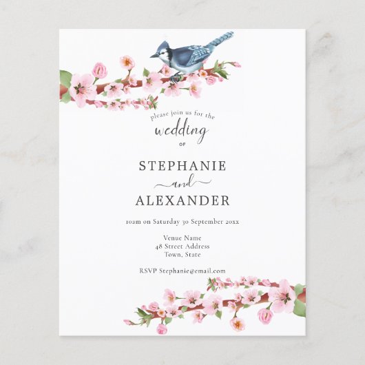 予算さくらんぼブルーバードウェディング招待 (正面)