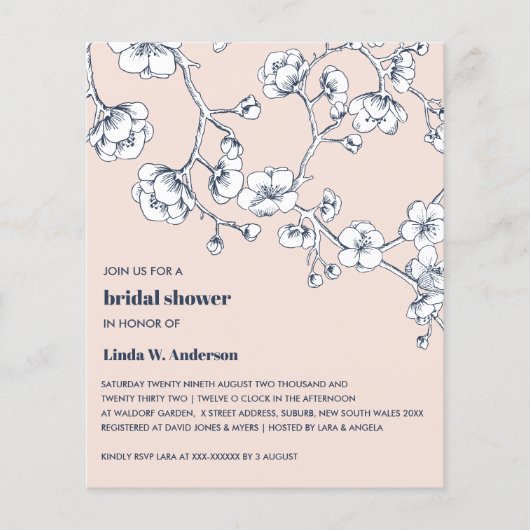 予算さくらんぼブロッサムネイビー赤面ブライダルシャワー (正面)