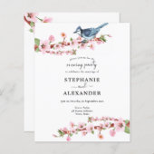 予算さくらんぼブロッサムバードQR夕べパーティー招待状 (正面/裏面)