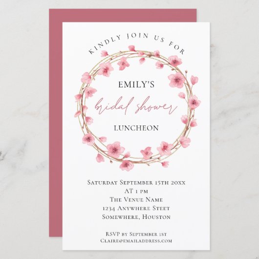 予算さくらんぼブロッサムブライダルシャワー5.5 x 8.5インチ (正面/裏面)