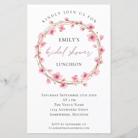 予算さくらんぼブロッサムブライダルシャワー5.5 x 8.5インチ (正面)