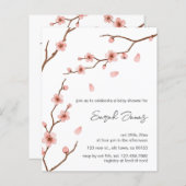 予算さくらんぼ花咲き花赤ちゃんシャワー招待状 (正面/裏面)