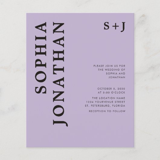 予算すべてを1つのはっきりしたタイポグラフィ結婚式の招待 (正面)