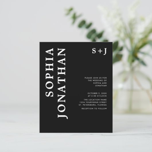 予算すべてを1つのはっきりしたタイポグラフィ結婚式の招待 (スタンド正面)