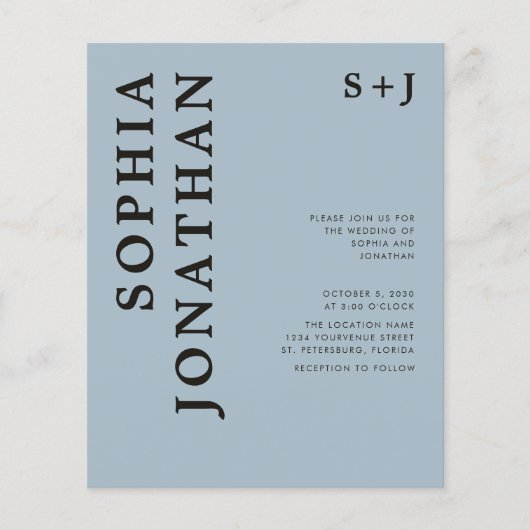 予算すべてを1つのはっきりしたタイポグラフィ結婚式の招待 (正面)
