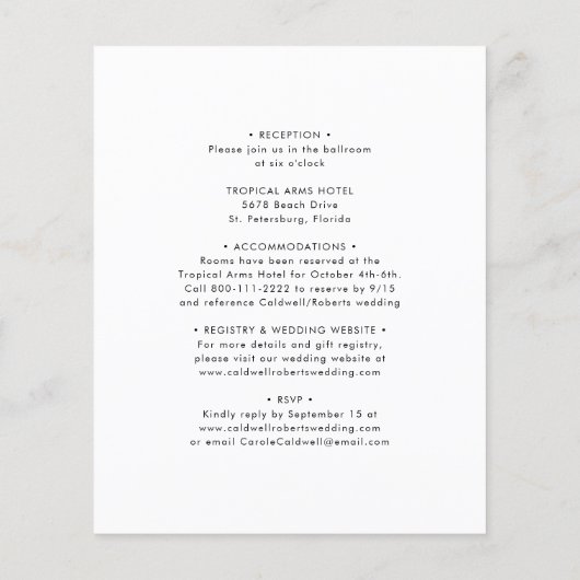 予算すべてを1つのひまわりウェディングモダン招待に追加 (裏面)