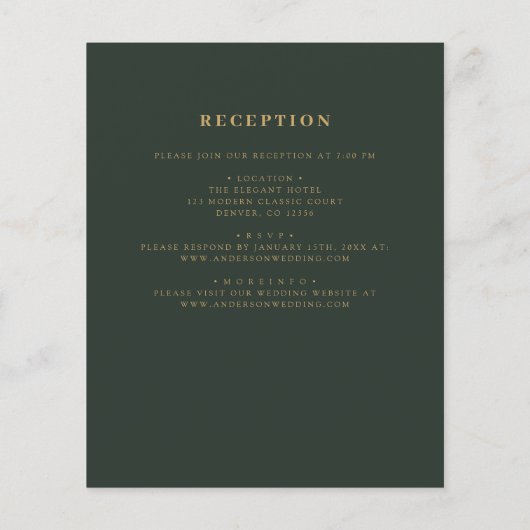 予算すべてを1つのグリーン金ゴールド結婚式招待状 (裏面)