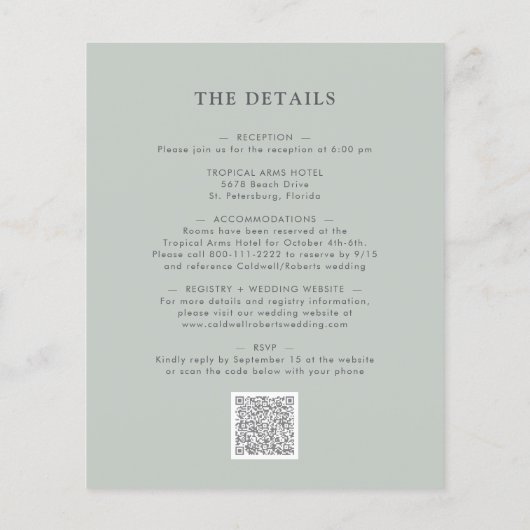 予算すべてを1つのセージeucalyptus結婚式の招待 (裏面)