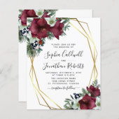 予算すべてを1つのブルゴーニュフローラ結婚式の招待 (正面/裏面)