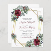 予算すべてを1つのブルゴーニュフローラ結婚式の招待 (正面/裏面)