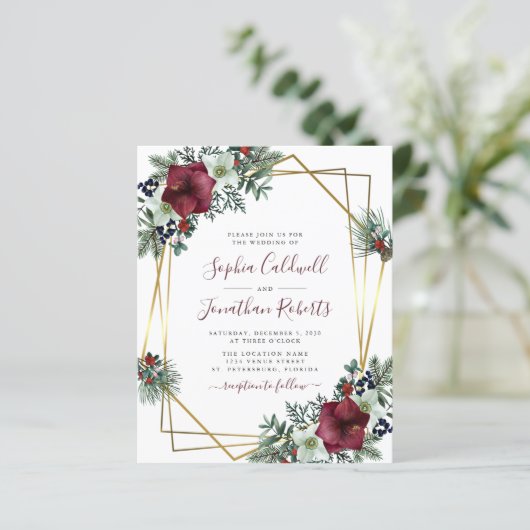 予算すべてを1つのブルゴーニュフローラ結婚式の招待 (スタンド正面)