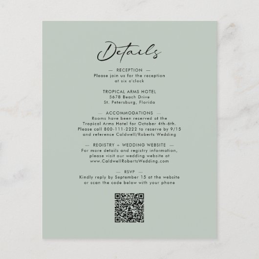 予算すべてを1つのユーカリ聖人結婚式の招待 (裏面)