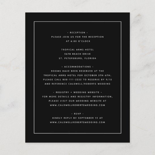 予算すべてを1つのユーカリ黒い結婚式の招待 (裏面)