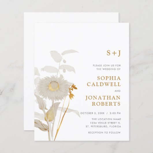 予算すべてを1つのヴィンテージ花花結婚式の招待 (正面/裏面)