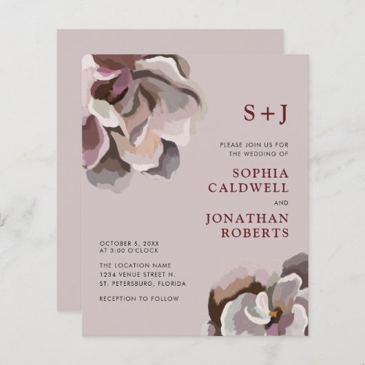 予算すべてを1つの抽象芸術フローラ結婚式の招待 (正面/裏面)