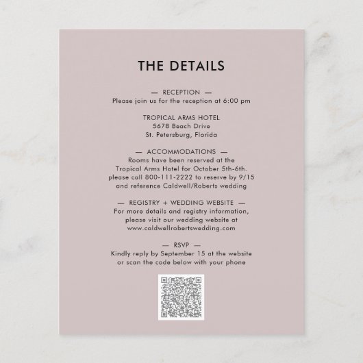 予算すべてを1つの抽象芸術フローラ結婚式の招待 (裏面)