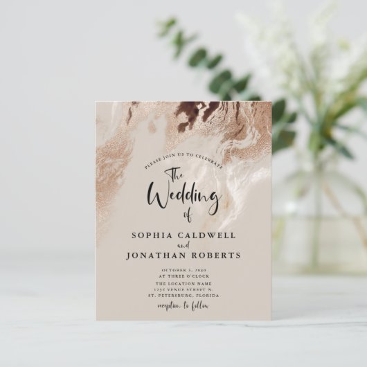予算すべてを1つの抽象芸術大理石の結婚式の招待 (スタンド正面)