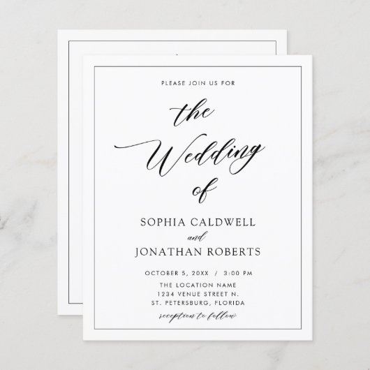 予算すべてを1つの書道結婚式招待状 (正面/裏面)