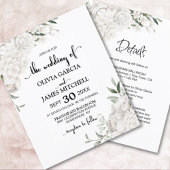 予算すべてを1つの白いフローラ結婚式招待状