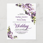 予算すべてを1つの紫色のフローラ結婚式招待状 (正面)