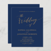 予算すべてを1つの金ゴールドと海軍の結婚式の招待 (正面/裏面)