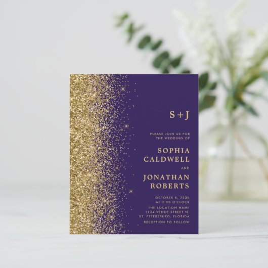 予算すべてを1つの金ゴールドグリッター結婚式招待状 (スタンド正面)