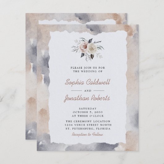 予算すべてを1ダスティピンクのバラの結婚式の招待 (正面/裏面)