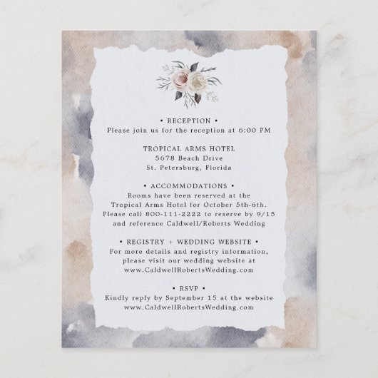 予算すべてを1ダスティピンクのバラの結婚式の招待 (裏面)