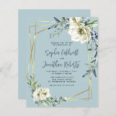 予算すべてを1ダスティブルーフローラ結婚式の招待 (正面/裏面)