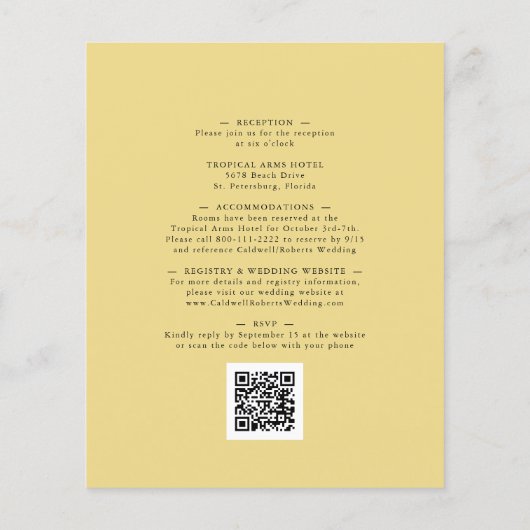 予算すべて1つのひまわり金ゴールド結婚式の招待 (裏面)