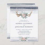 予算すべて1つのバラと〔雄ジカの〕枝角結婚式の招待 (正面/裏面)