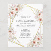 予算すべて1つのピンクのフローラ金ゴールド結婚式の招待 (正面)